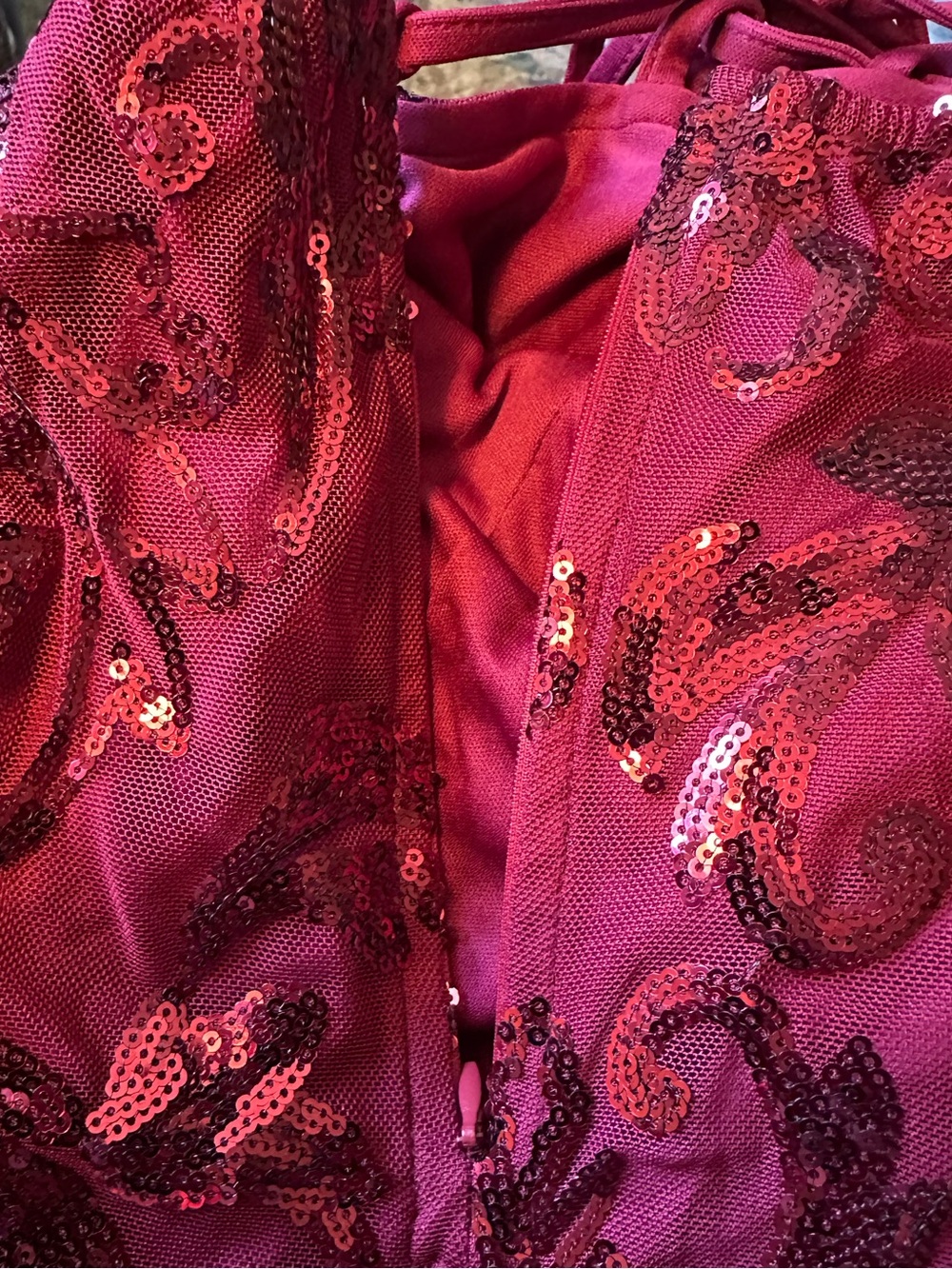 NO BRAND SHOWN size SMALL Wine Red Sequin Mini Dress Spaghetti Strap - Picture 5 of 7